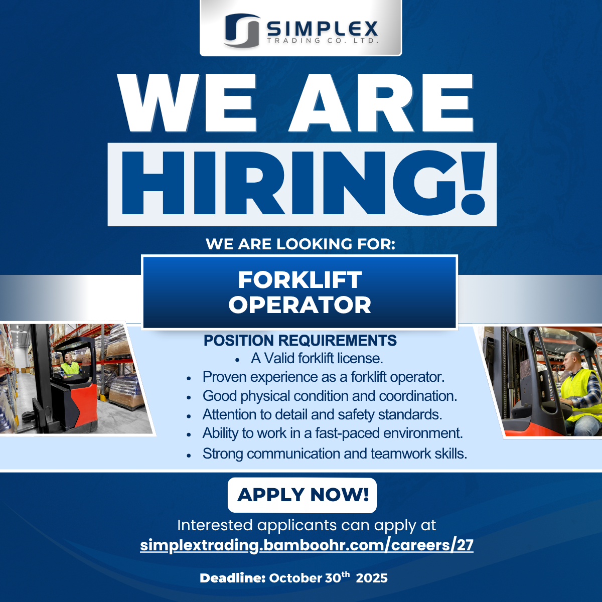 FORKLIFT OPERATOR- updated – Vacancy
